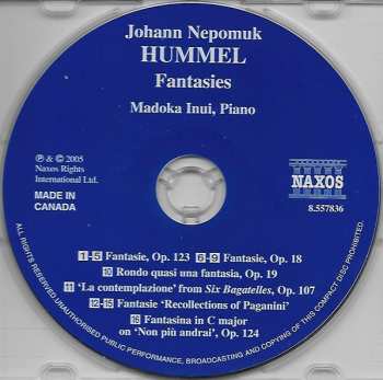 CD Johann Nepomuk Hummel: Fantasies 259203
