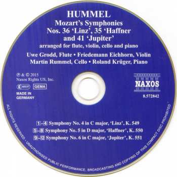 CD Johann Nepomuk Hummel: Mozart Symphonies 36 • 35 • 41 244578