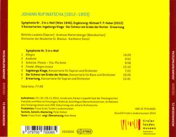 CD Johann Rufinatscha: Symphonie Nr. 3 in c-Moll, 3 Konzertarien 191872