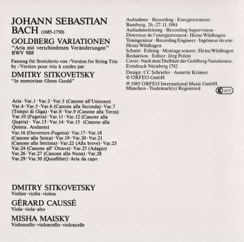 CD Johann Sebastian Bach: Goldberg-Variationen (Fassung Für Streichtrio = Version For String Trio = Version Pour Trio A Cordes) 294323