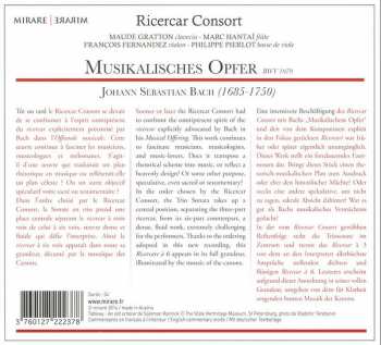 CD Johann Sebastian Bach: Musikalisches Opfer / Offrande Musicale / Musical Offering 193907