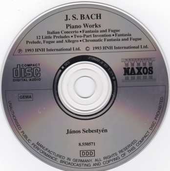 CD Johann Sebastian Bach: Piano Works: Italian Concerto, Chromatic Fantasia And Fugue, 12 Little Preludes 318302