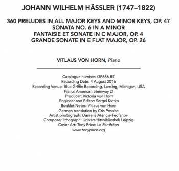 2CD Johann Wilhelm Hässler: 360 Preludes 394095