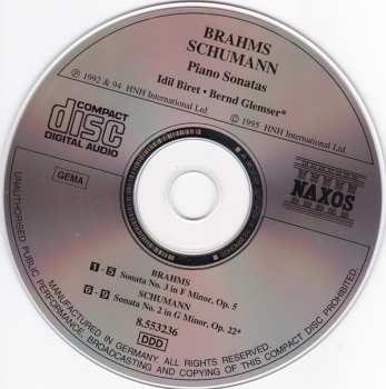 CD Johannes Brahms: Brahms Piano Sonata No. 3 In F Minor, Op. 5  Schumann Piano Sonata No. 2 In G Minor, Op. 22 323188