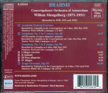 CD Johannes Brahms: Brahms Symphony No. 3 ; Academic Festival Overture ; Tragic Overture 330430