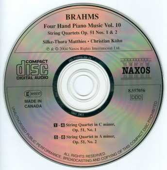CD Johannes Brahms: Four Hand Piano Music Vol. 10 - String Quartets Op. 51 Nos. 1 & 2 328686