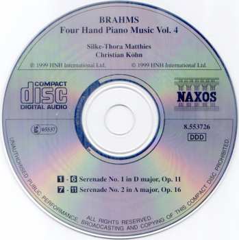 CD Johannes Brahms: Four Hand Piano Music Vol. 4 - Serenades Nos. 1 and 2 437440