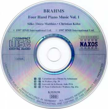 CD Johannes Brahms: Four Hand Piano Music Vol.1, Waltzes-Schumann Variations, Souvenir De La Russie -Neue Liebeslieder Waltzes,  Silke-Thora Matthies, Christian Kohn 326023
