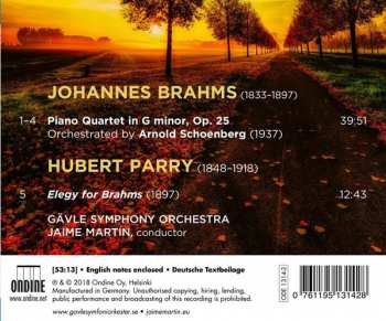 CD Johannes Brahms: Piano Quartet In G Minor; Elegy For Brahms 193908