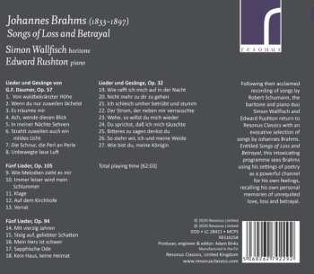 CD Johannes Brahms: Songs Of Loss And Betrayal 459311