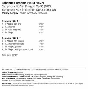 SACD Johannes Brahms: Symphonies Nos 3 & 4 294534