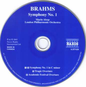 CD Johannes Brahms: Symphony No. 1 • Tragic Overture • Academic Festival Overture 314281