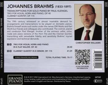 CD Johannes Brahms: Transcriptions For Solo Piano By Paul Klengel; Trio For Violin, Horn And Piano; Clarinet Quintet 122083
