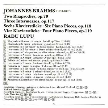 CD Johannes Brahms: Two Rhapsodies, Op.79, / Piano Pieces • Klavierstücke, Opp.117-119 440389