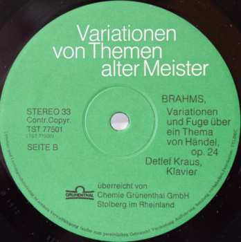LP Johannes Brahms: Variationen Von Themen Alter Meister - Im Stil Gewandelt Nach Einem Jahrhundert 417383
