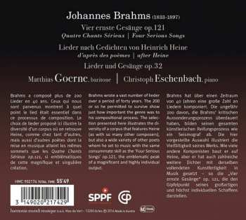 CD Johannes Brahms: Vier Ernste Gesänge / Lieder Und Gesänge Op.32 299108