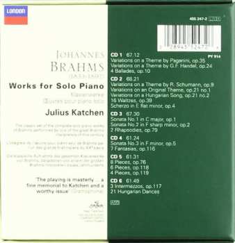 6CD/Box Set Johannes Brahms: Works For Solo Piano (Klavierwerke/ Oeuvres Pour Piano Solo ) 44976