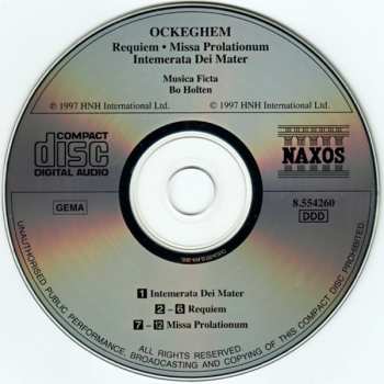 CD Johannes Ockeghem: Requiem / Missa Prolationum / Intemerata Dei Mater 120264