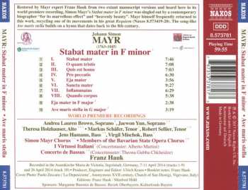 CD Johannes Simon Mayr: Stabat Mater In F Minor; Ave Maris Stella 122389