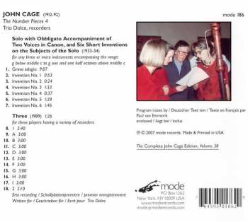 CD John Cage: The Number Pieces 4 - Three; Solo With Obbligato Accompaniment 421987