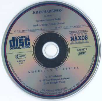 CD John Harbison: Four Songs Of Solitude · Variations · Twilight Music 378591