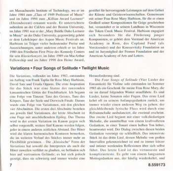 CD John Harbison: Four Songs Of Solitude · Variations · Twilight Music 378591