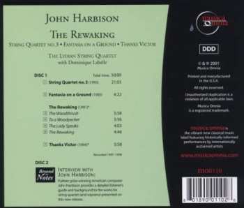 2CD John Harbison: The Rewaking, String Quartet No. 3, Fantasia On A Ground, Thanks Victor
