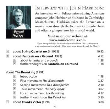 2CD John Harbison: The Rewaking, String Quartet No. 3, Fantasia On A Ground, Thanks Victor