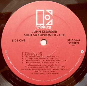 LP John Klemmer: Solo Saxophone II - Life