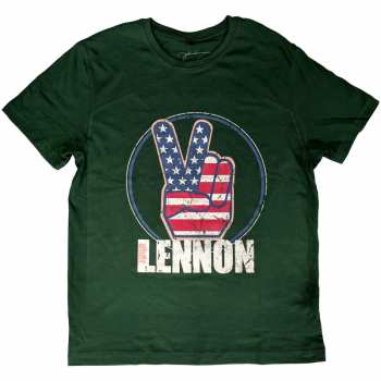 Merch John Lennon: John Lennon Unisex T-shirt: Peace Fingers Us Flag (xxx-large) XXXL