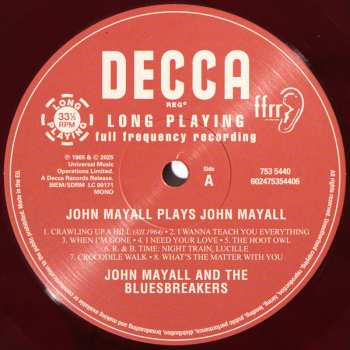 LP John Mayall: John Mayall Plays John Mayall (Recorded Live At Klooks Kleek!) CLR