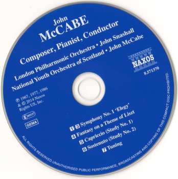 CD John McCabe: Composer, Pianist, Conductor (Symphony No. 1 'Elegy' • Liszt Fantasy • Studies • Tuning) 189127
