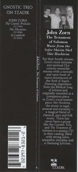 CD John Zorn: The Testament Of Solomon (Music From The Sefer Shirim Shel Shir Hashirim) 182282