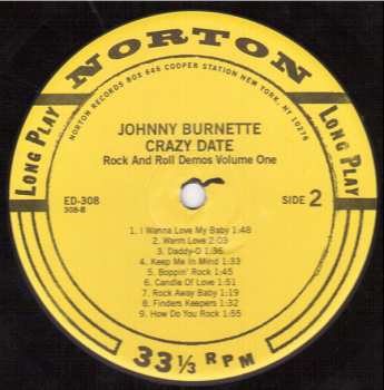LP Johnny Burnette: Crazy Date [Rock And Roll Demos Volume 1] 508913