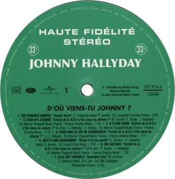 LP Johnny Hallyday: D'Où Viens-Tu Johnny ? - Chansons Du Film 513777