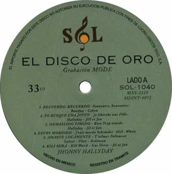 LP Johnny Hallyday: El Disco De Oro LTD 395134