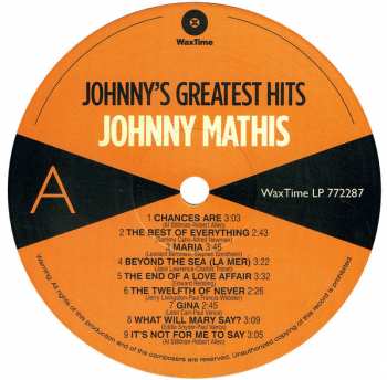 LP Johnny Mathis: Johnny's Greatest Hits LTD 399027