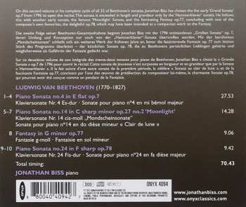 CD Jonathan Biss: Piano Sonatas Vol. 2 (Nos. 4, 14 "Moonlight", 24, Fantasy In G Minor) 301416
