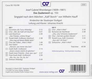 CD Josef Rheinberger: Das Zauberwort (Singspiel Nach Dem Märchen Kalif Storch) 456770