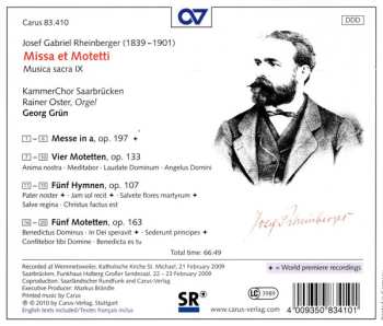 CD Josef Rheinberger: Missa Et Motetti (Musica Sacra IX) 453729
