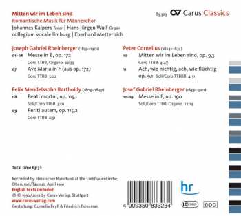 CD Josef Rheinberger: Mitten Wir Im Leben Sind: Romantische Musik Für Männerchor 342336