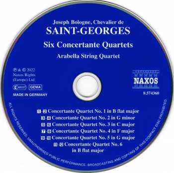 CD Joseph Boulogne, Chevalier De Saint-Georges: Six Concertante Quartets 324897