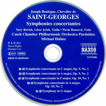 CD Joseph Boulogne, Chevalier De Saint-Georges: Symphonies Concertantes 122810
