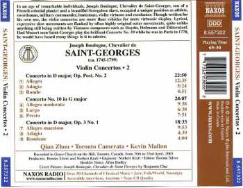 CD Joseph Boulogne, Chevalier De Saint-Georges: Violin Concertos • 2 / Concerto In D Major, Op. Post. No. 2 / Concerto No. 10 In G Major / Concerto In D Major, Op. 3 No. 1 114294