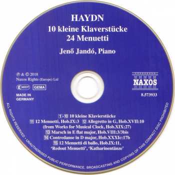 CD Joseph Haydn: 10 Kleine Klavierstücke; 24 Menuetti 322753