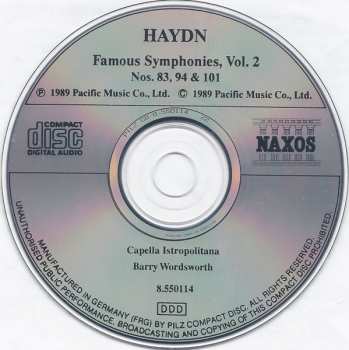 CD Joseph Haydn: Famous Symphonies, Vol 2: No. 94 'Surprise' • No. 101 'The Clock' • No. 83 'The Hen' 472852