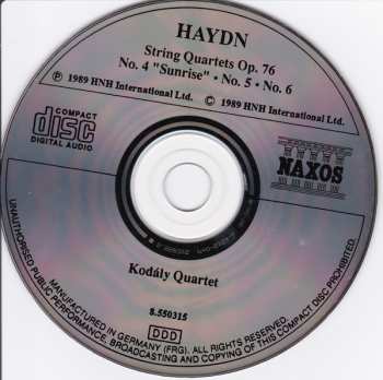 CD Joseph Haydn: String Quartets Op. 76, No. 4 "Sunrise" - No. 5 - No. 6 430300