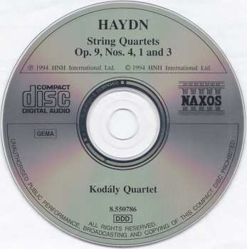 CD Joseph Haydn: String Quartets Op. 9, Nos. 1, 3 And 4 320349