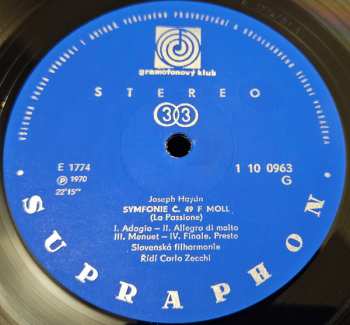 LP Joseph Haydn: Symfonie č. 44 E Moll (Trauersymphonie) / Symfonie č. 49 F Moll (La Passione)