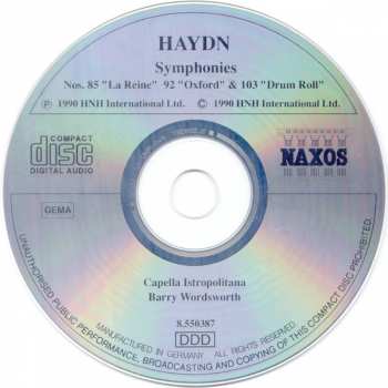 CD Joseph Haydn: Symphonies (No. 85 "La Reine" / No. 92 "Oxford" / No. 103 "Drum Roll") 319641